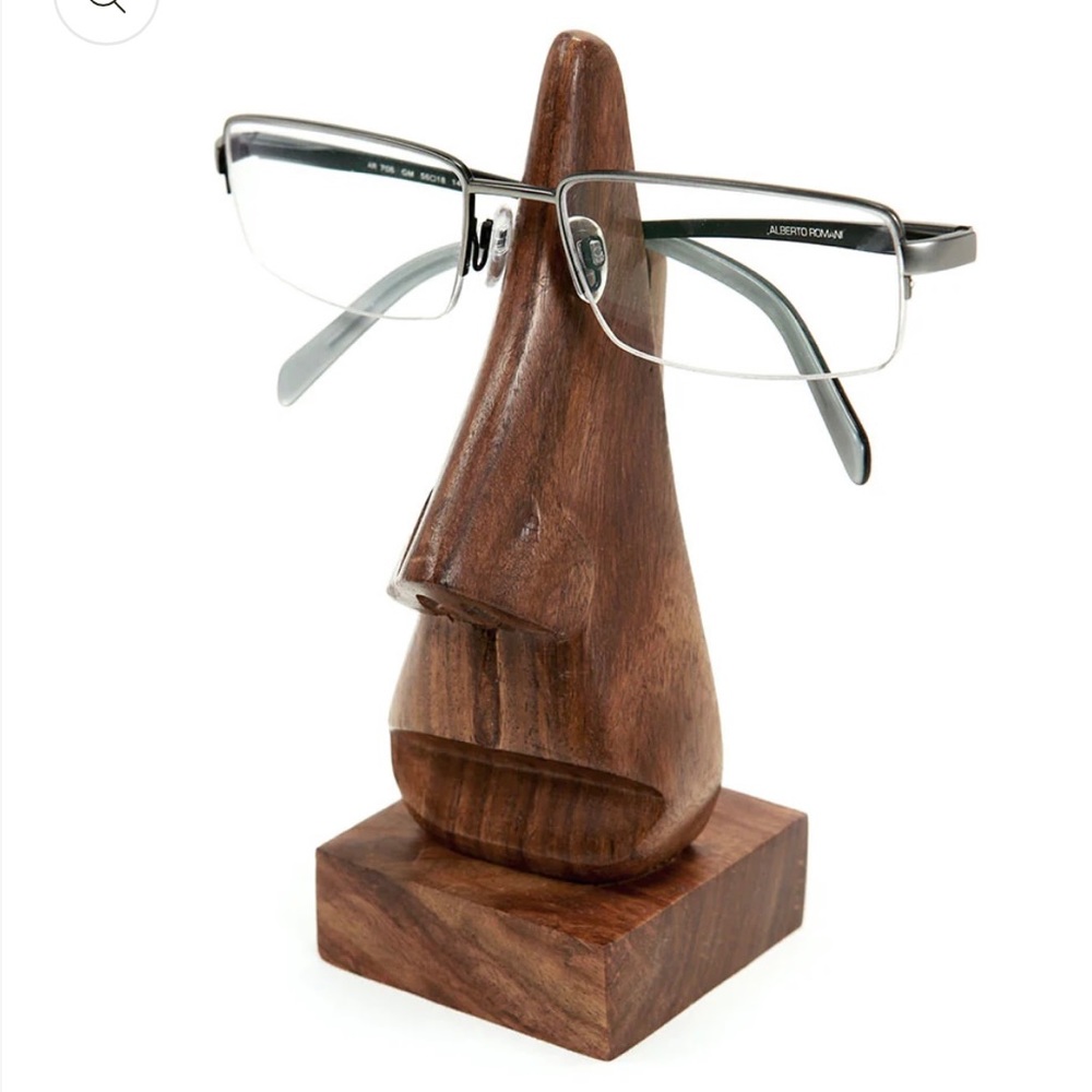 Hand Carved Nose Eyeglass Holder Stand in Sheesham Rosewood